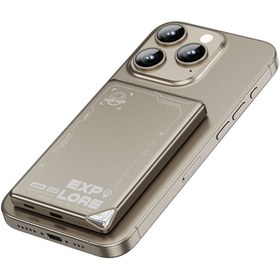 Resim Wiwu Wi-P019 Ultra-Thin Explore Serisi Led Göstergeli Wireless M-safe Powerbank 15W 5000mAh - Titanyum-Gold 