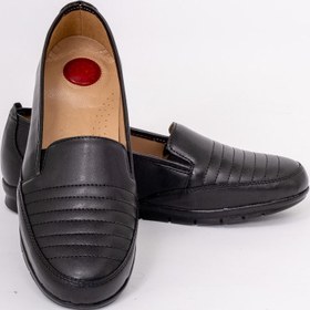 Resim The Hope Shoes Kadın Siyah Düz Taban Ortopedi Deri Taban Anne Ayakkabısı 