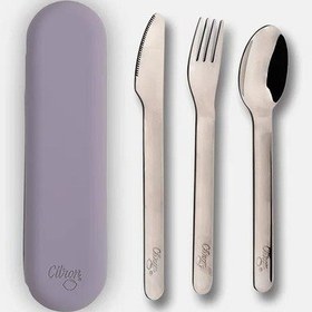 Resim Citron Silikon Kılıflı Paslanmaz Çelik 3'lü Çatal Bıçak Kaşık Takımı - Purple 1073834 
