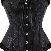 Resim 1 Adet Şık Siyah Korse Üst - Ön Çelik Kapaklı, %90 Polyester %10 Elastan, Orta Destekli Forma Camisole Düğünler ve Resmi Etkinlikler İçin, Sadece Elde Yıkanır 