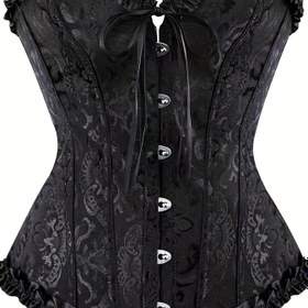 Resim 1 Adet Şık Siyah Korse Üst - Ön Çelik Kapaklı, %90 Polyester %10 Elastan, Orta Destekli Forma Camisole Düğünler ve Resmi Etkinlikler İçin, Sadece Elde Yıkanır 