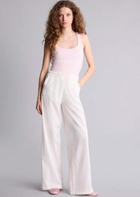 Resim DeFacto Wide Leg Çift Cepli Beli Lastikli Standart Boy Keten Karışımlı Pantolon 