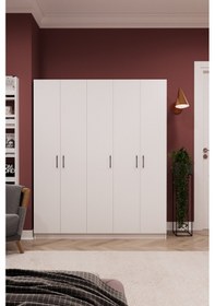 Resim %100 Mdflam 5 Kapaklı 150cm Gardrop G-09 Beyaz 