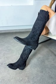 Resim Modapigo Wessttx Uzun Süet Önlü İşli Kovboy Çizme 