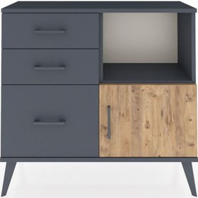 Resim Arges Şifonyer Tek Raflı 3 Çekmeceli Tek Kapaklı 88x30x80 Antrasit-çam/antrasit Çam/antrasit 