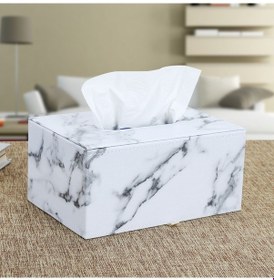 Resim Xiyyadms Ev Otel Restoran Dekorasyonu İçin Lüks Mermer Desenli Deri Peçete Kutusu - Şık, Konforlu Ve Çok Amaçlı Beyaz Mermer Desen, Orta Boy 