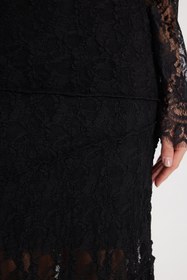 Resim Tudors Kadın Slim Fit Dar Kesim Lastikli Yüksek Bel Dantelli Siyah Etek 