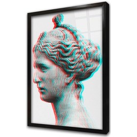 Resim Mavi Kırmızı Efekt Heykel Çerçeveli Cam Tablo-173073 
