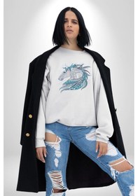 Resim At Mandala Kafası Unisex Beyaz Baskılı Sweatshirt Beyaz 