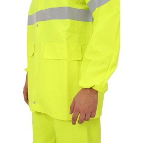 Resim Kkdavm Yüksek Görünümlü Reflektörlü Dikişsiz Fermuarlı Yağmurluk Alt Üst Takım Pvc Su Geçirmez 