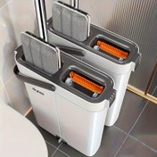 Resim 2024 Yeni Model Ev Kullanımı İçin Eller Serbest Mop, Tek Geçişli Temizleme Tembel Plaka Mop Zemin Temizleme Aracı 