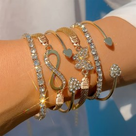 Resim 6 adet Vintage Şık Taşlı Sonsuz İşaret Kelebek File Zincirir Peach Kalp Açık Manşet Bilezik Seti Kadınlar İçin - Günlük Giyim İçin Moda Hediye Seti 