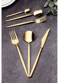 Resim Weyne Mango Kitchen Victoria Gold Çelik Paslanmaz 6 Kişilik 36 Parça Çatal Kaşık Bıçak Takımı 18/10 304 Inox 