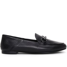 Resim Women's Black Leather Masculine Loafer 