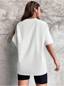 Resim Basic Düz T-shirt - Beyaz Baskısız Oversize Bisiklet Yaka Kısa Kol Tişört Beyaz 
