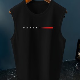 Resim 1 adet MBDMBD Erkekler için Rahat Kolsuz Atlet, Paris Baskılı Örgü Polyester Yelek, Yaz Yuvarlak Yaka Düzenli Fit Spor Salonu Egzersiz Gömleği 