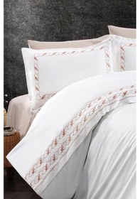 Resim Lale Nakışlı %100 Pamuk Çift Kişilik Nevresim Takımı Tarçın Tarçın 