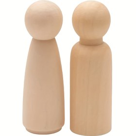 Resim 2 Adet Büyük 4.7" Ahşap Pusetler DIY El İşleri ve Boyama için - Sanatsal Ahşap Figürler, İnsanlar, 12cm, Kış ve Yeni Yıl için Mükemmel 