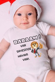 Resim Canestar Özel Tasarım Bebek Zıbın - Çıtçıtlı Body Babam Var Sayesinde Havam Var! 