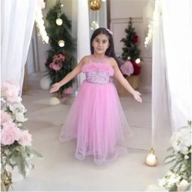 Resim Ahsenim Bebe Fırfırlı Sim Işlemeli Uzun Kız Çocuk Abiye Elbise 