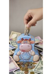 Resim Çocuklar İçin Para Biriktirme Kilitli Metal Kumbara Sevimli Hayvan İnek Figürlü Kumbara Hediye Mavi Çok Renkli 