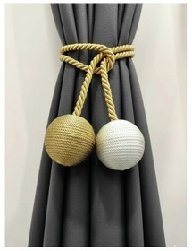 Resim İki Toplu Yan Bağlama Fon Perde Toplama Aparatı Gold Krem 