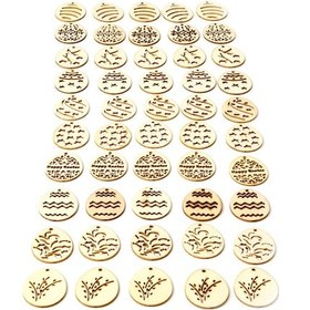 Resim Hfambition Paskalya Ev Dekorasyonu 50 Adet Ahşap Dıy Yumurta Seti 10 Farklı Model, Her Model 5 Adet 