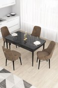 Resim Canisa Taç Serisi Açılabilir Mutfak Masası Takımı 80x132 Siyah Mermer Desen Masa 4 Kahverengi Sandalye 