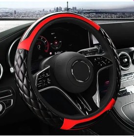 Resim Xuweiwei Siyah Karbon Fiber Yumuşak Masajlı Çift Ay Direksiyon Kılıfı Rahat 14 5 15 Inç Siyah+kırmızı 