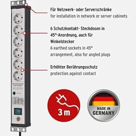 Resim Mena Rise Premium- Çoklu Priz, 6 Katlı, Aşırı Gerilim Korumalı, 60.000 A (19 Inç Formatında, 3 M Kablo, Şalterli, Alman Malı) Siyah/gri 