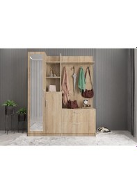 Resim Çizgi Portmanto Vestiyer Ayakkabılık Meşe 160 cm -Ücretsiz Kurulu 