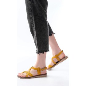 Resim 205-09 Hardal Ortopedik Hakiki Deri Kadın Sandalet Hardal 