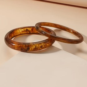 Resim 2 adet Vintage Basit Reçine Bileklik Seti Kadınlar için - Zarif Kahverengi ve Altın Tonlu Bileklik Takı, Günlük Giyim ve Tatil için Mükemmel, Tüm Mevsimler İçin Aksesuar, Tatil Takı|Vintage Stil|Dayanıklı Bileklik 