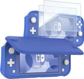 Resim ProCase 2'li Paket Temperli Cam Ekran Koruyucuları ile Nintendo Switch Lite için Kapaklı Kapak, Nintendo Switch Lite 2019 için Manyetik Olarak Çıkarılabilir Ön Kapaklı İnce Koruyucu Kılıf -Mavi 