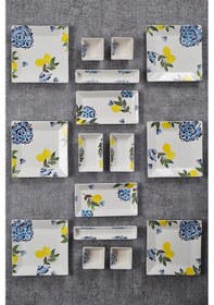 Resim Piatti Naturali 16 Parça 6 Kişilik Limon Kahvaltı Takımı Handmade Sunum Set Çok Renkli 