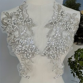 Resim 1 çift yeni tarz boncuklu dantel çiçekli gelinlik, bu beyaz çiçek yapıştırma gelin elbisesi boncuklu çiçek yapıştırma, giyim dantel aksesuarları 