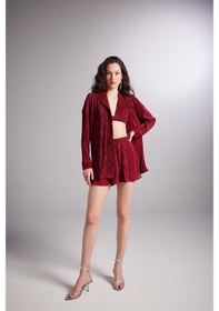 Resim Yake Store Düğme Kapamalı Comfy Oversize Gömlek Bordo Bordo 