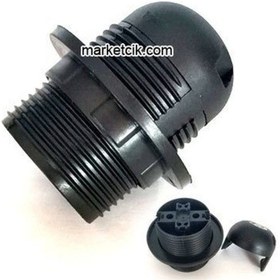 Resim Marketcik E27 Siyah Tam Dişli Rondelalı Geçmeli Duylar 