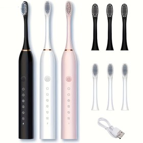 Resim Soundwave teknolojisi ile 6 farklı mod ve akıllı zamanlayıcı olan, şarj edilebilir USB ağız bakımı, erkekler ve kadınlar için uygun, 4 adet değiştirme fırça başlığı içerir, çiftler, aileler, çocuklar için uygun fiyatlı ve etkili hediye - En iyi diş fırçası hediyesi 