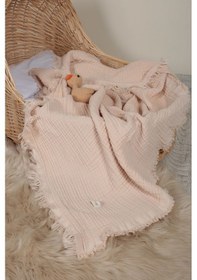 Resim Müslin Püsküllü 4 Katlı Müslin Battaniye 90x120 Cm - Ze4katlı Ekru 