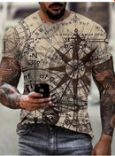 Resim My Topped Erkek 3d Vintage Pusula Desenli T-shirt, Hip Hop Modası, Açık Hava Giysibej, 