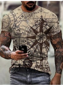 Resim My Topped Erkek 3d Vintage Pusula Desenli T-shirt, Hip Hop Modası, Açık Hava Giysibej, 