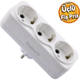 Resim Badem10 3'lü Fiş Priz Topraklı Çoklu Grup Priz Çoğaltıcı Üçlü Golyat Elektrik Prizi 