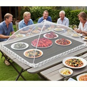 Resim Yemek Masası için Büyük Kalın Fileli Kapak - Taşınabilir, Toz Geçirmez ve Böcek Geçirmez Mutfak Aleti, Şık Dantel Kenarlıklı, Açık Hava Barbeküleri ve Aile Toplantıları için Mükemmel, Açık Hava Yemek Kapak | Dekoratif Masa Örtüsü | Dayanıklı File Kapak 