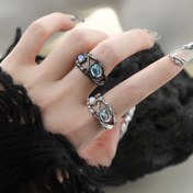 Resim 1 Adet Ayarlanabilir Açık Çift Yüzük - Siyah & Beyaz Retro Punk Tarzı Yapay Aytaşı & Alaşım Unisex Takı, Trend Partiler İçin Benzersiz Hediye Fikri 