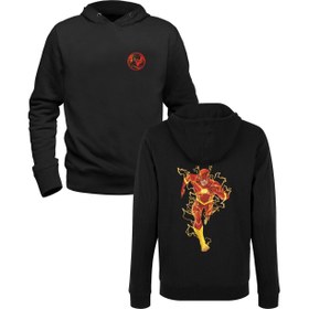 Resim Flash Tasarımlı Burç Siyah Ön Arka Baskılı Çocuk Sweatshirt 