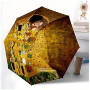 Resim Oldfriend Gustav Klimt Öpücük Desenli Mix Renk Katlanır Sağlam Şemsiye Her Mevsim 