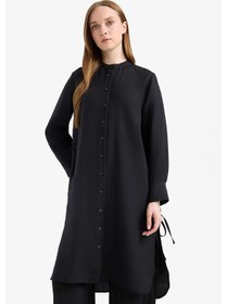 Resim DeFacto Regular Fit Basic Düz Yanları Bağcıklı Uzun Kollu Tesettür Gömlek Tunik F2182AX25SMBK81 