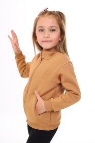 Resim Toontoy Kız Çocuk Dik Yaka Fermuarlı Yarım Düşük Omuz Örme Hırka - 2 İplik Şardonlu 