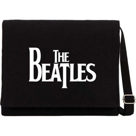 Resim The Beatles Logo Siyah Kanvas Postacı Çantası - Siyah 